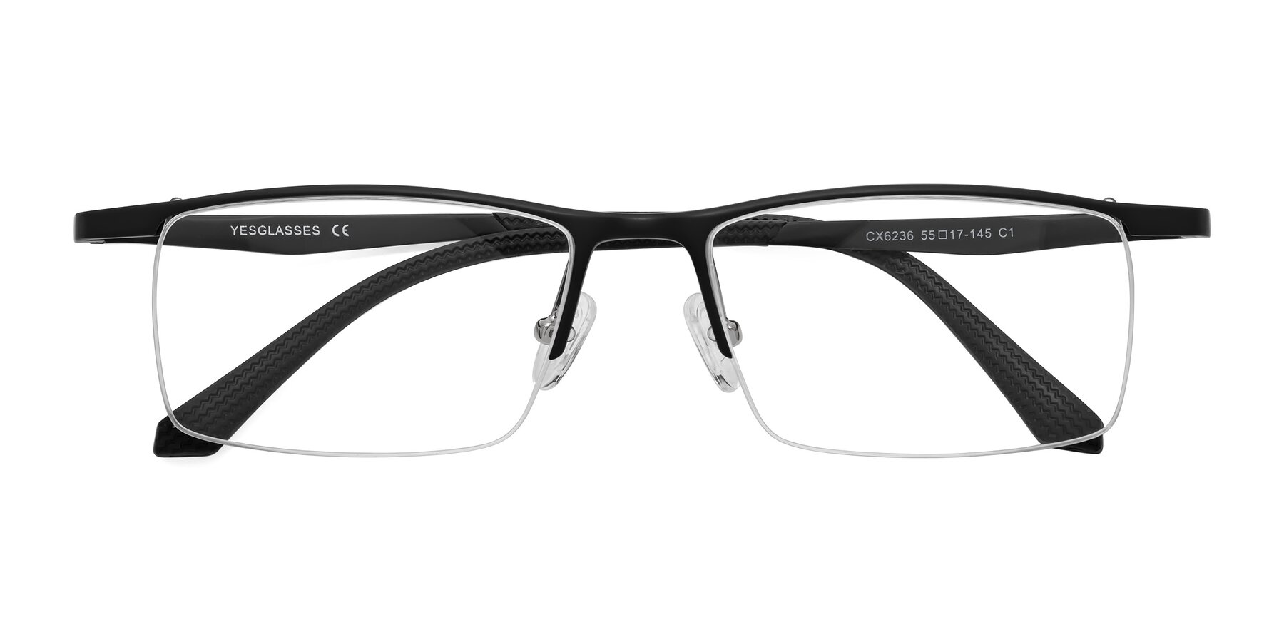 Folded Front of CX6236 in Black with Clear Eyeglass Lenses