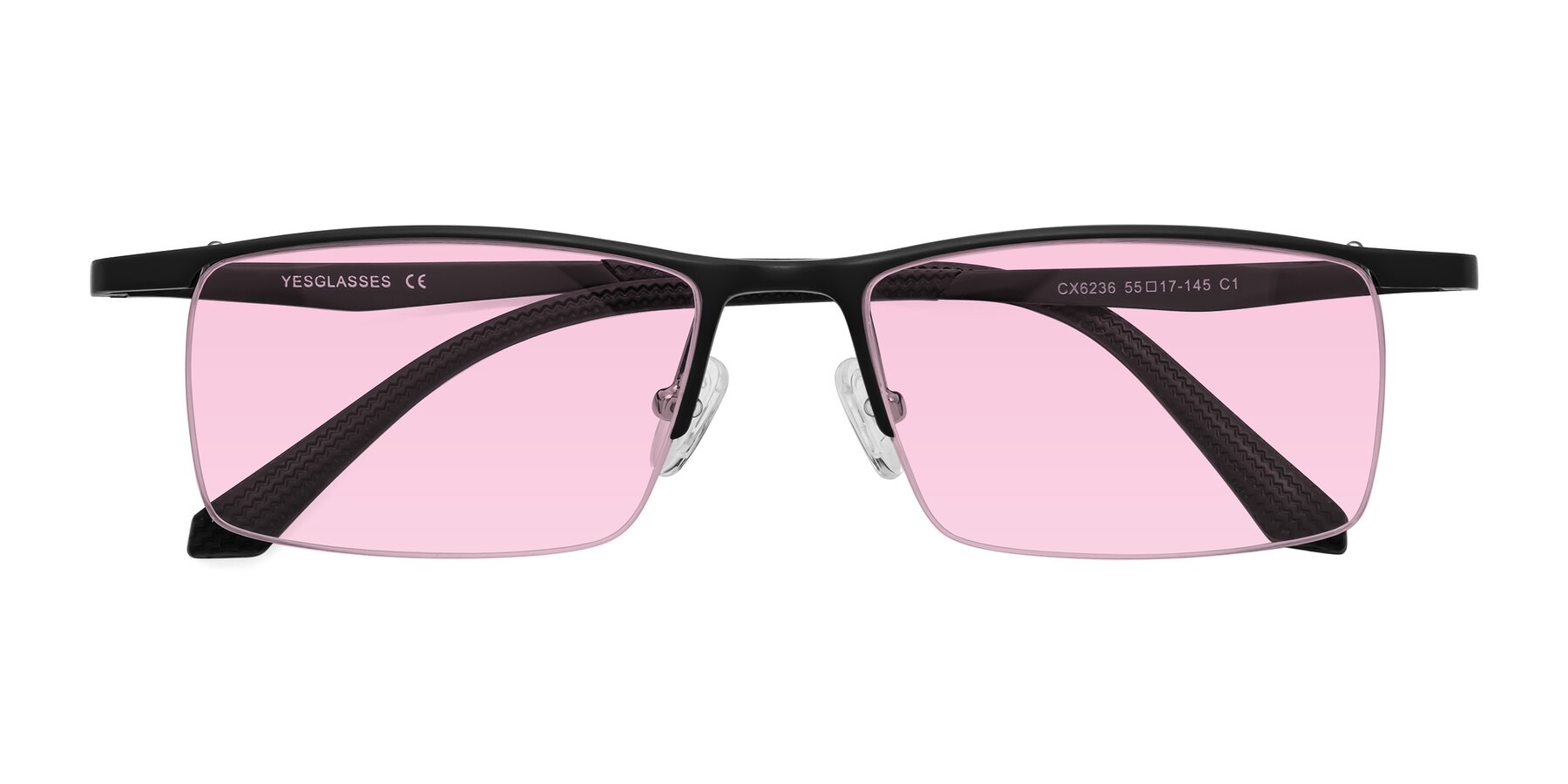 Folded Front of CX6236 in Black with Light Pink Tinted Lenses