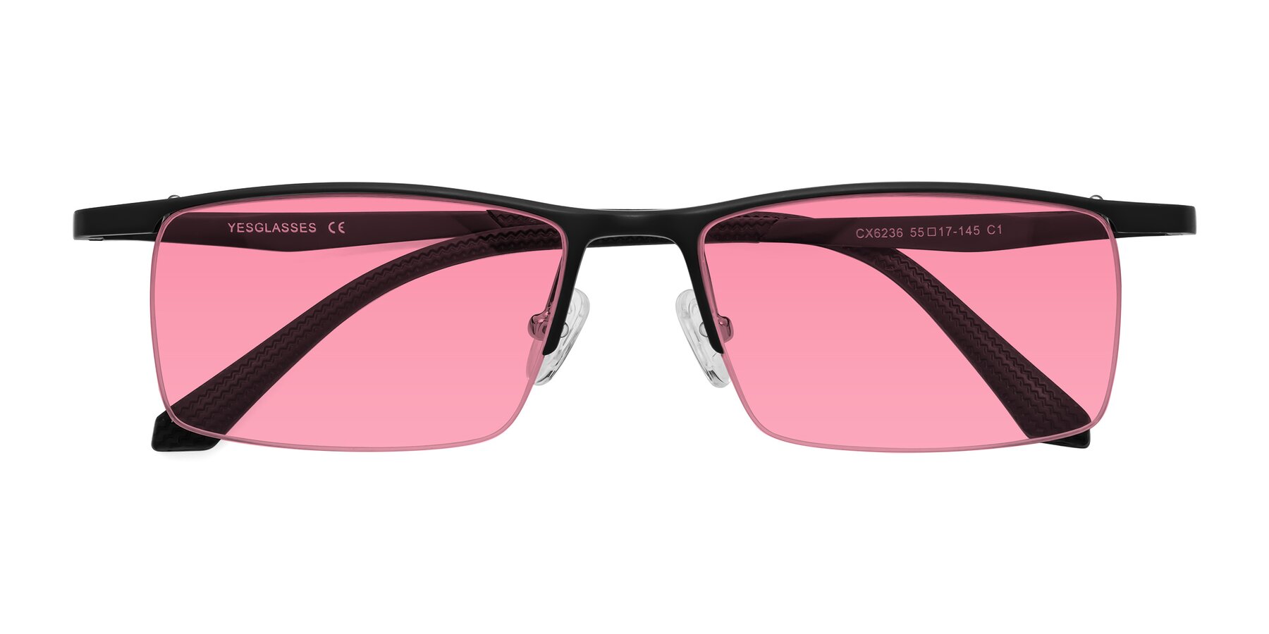 Folded Front of CX6236 in Black with Pink Tinted Lenses