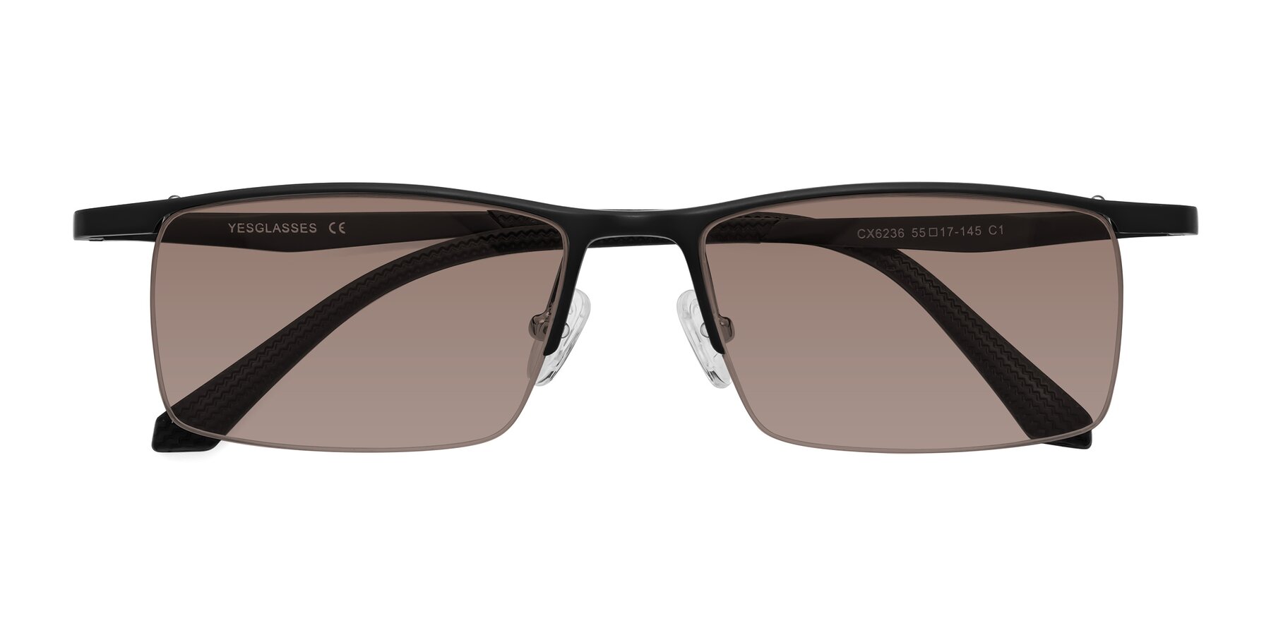 Folded Front of CX6236 in Black with Medium Brown Tinted Lenses