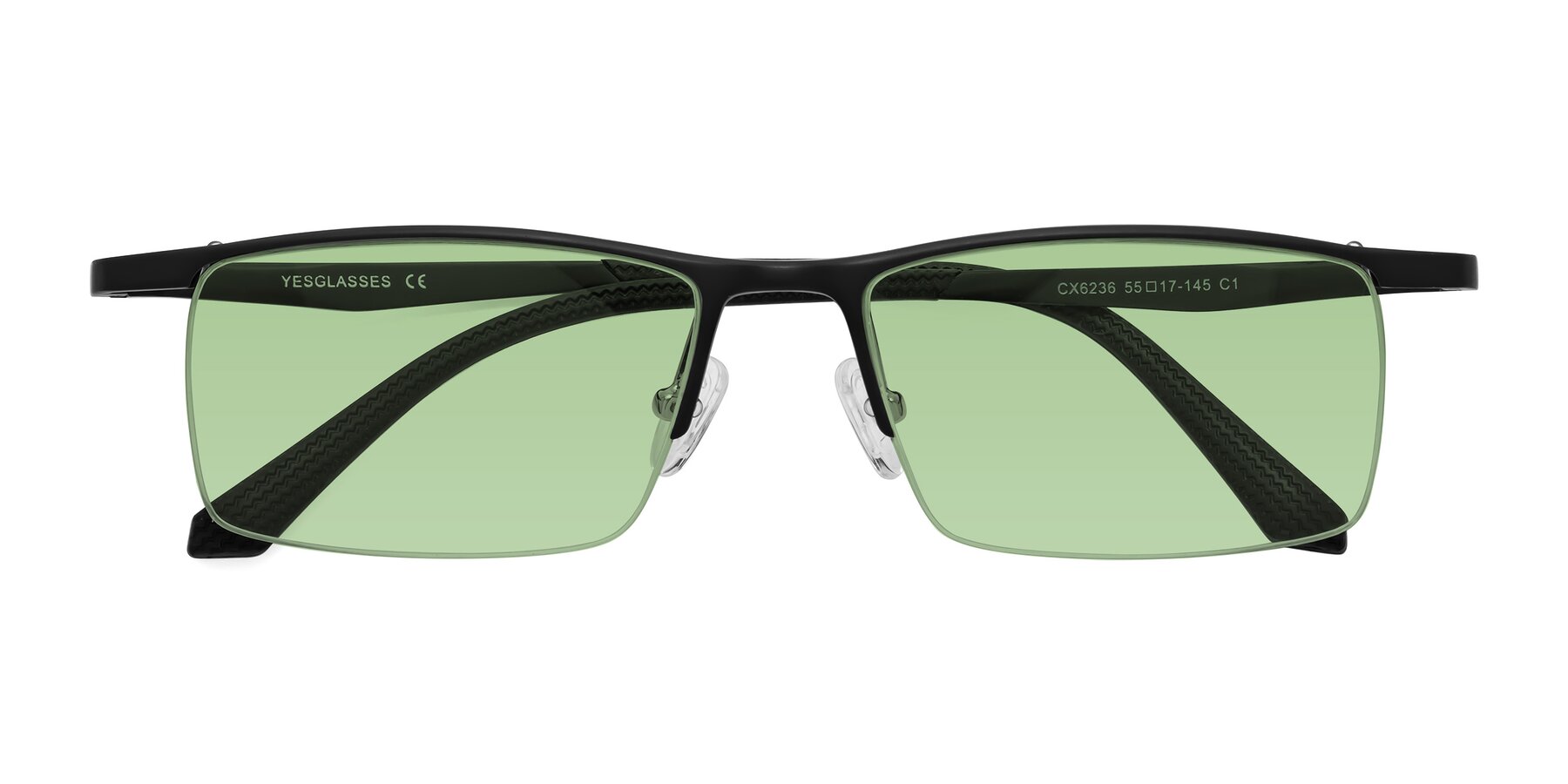 Folded Front of CX6236 in Black with Medium Green Tinted Lenses
