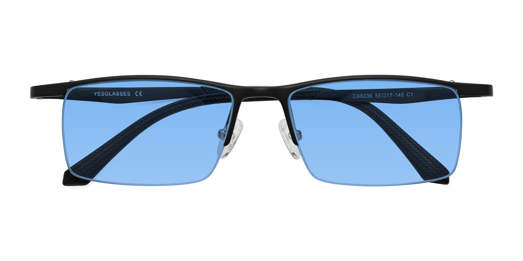 Folded Front of CX6236 in Black with Medium Blue Tinted Lenses