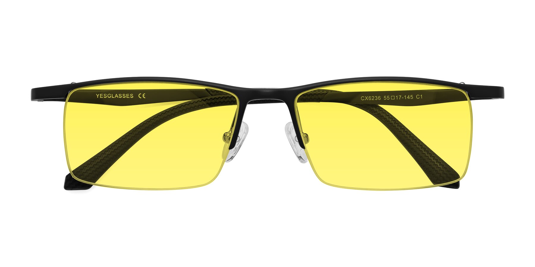 Folded Front of CX6236 in Black with Medium Yellow Tinted Lenses