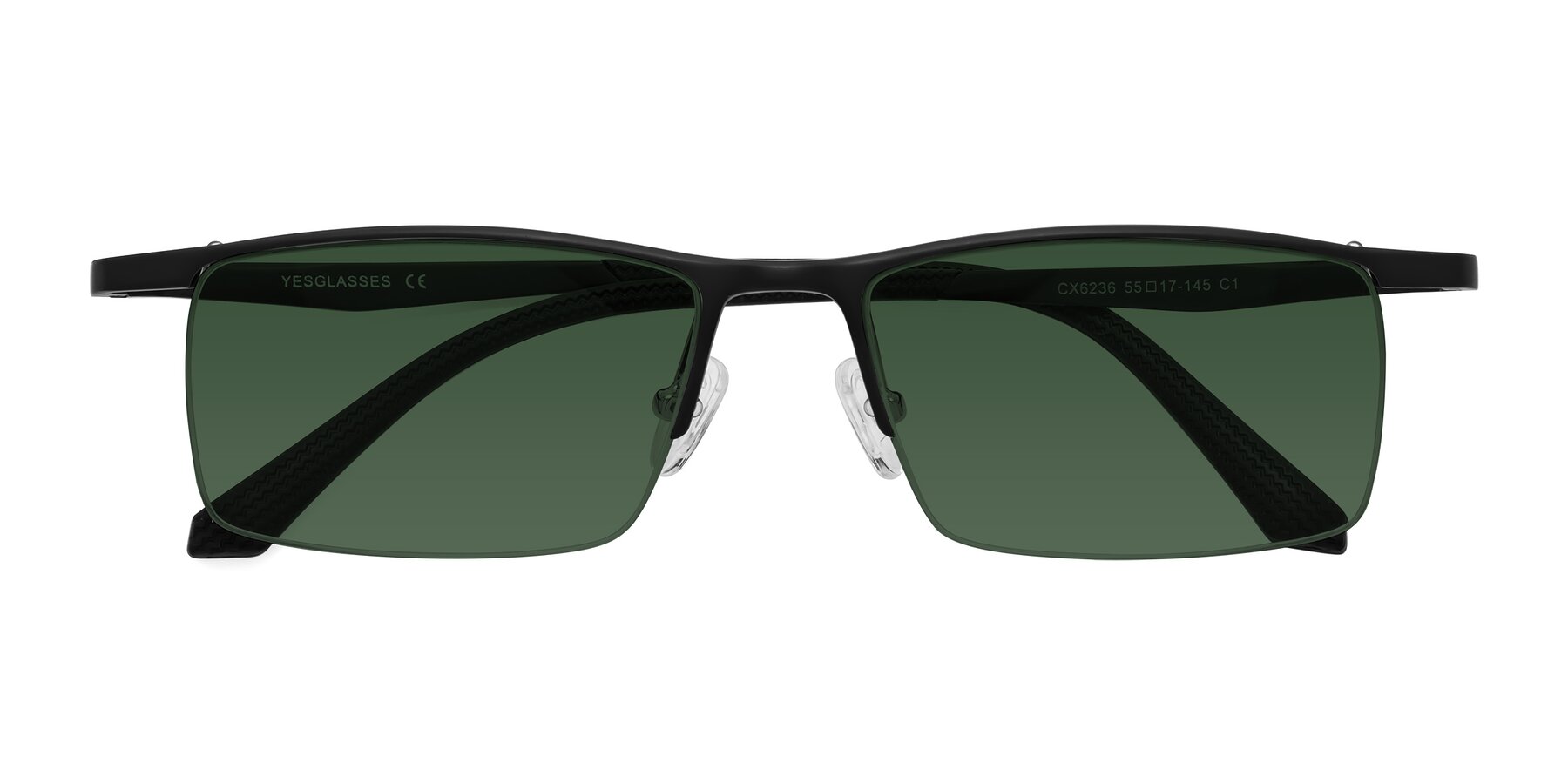 Folded Front of CX6236 in Black with Green Tinted Lenses