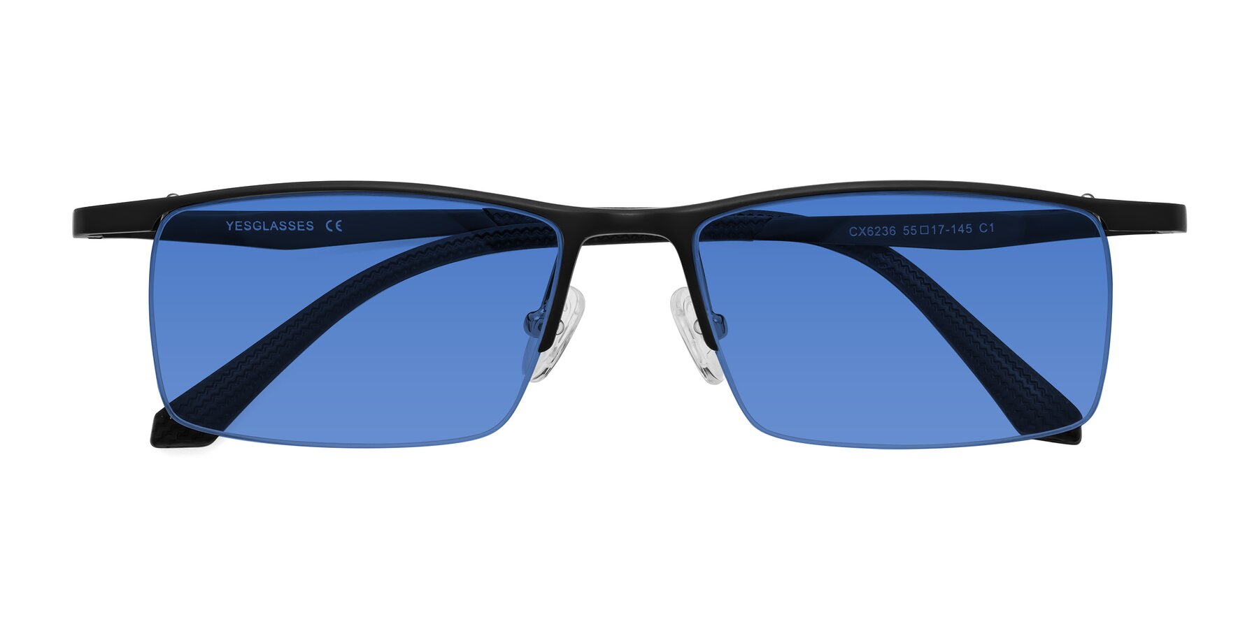 Folded Front of CX6236 in Black with Blue Tinted Lenses