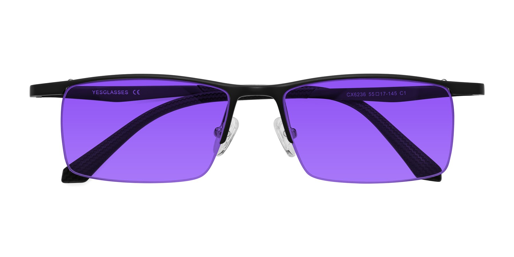 Folded Front of CX6236 in Black with Purple Tinted Lenses