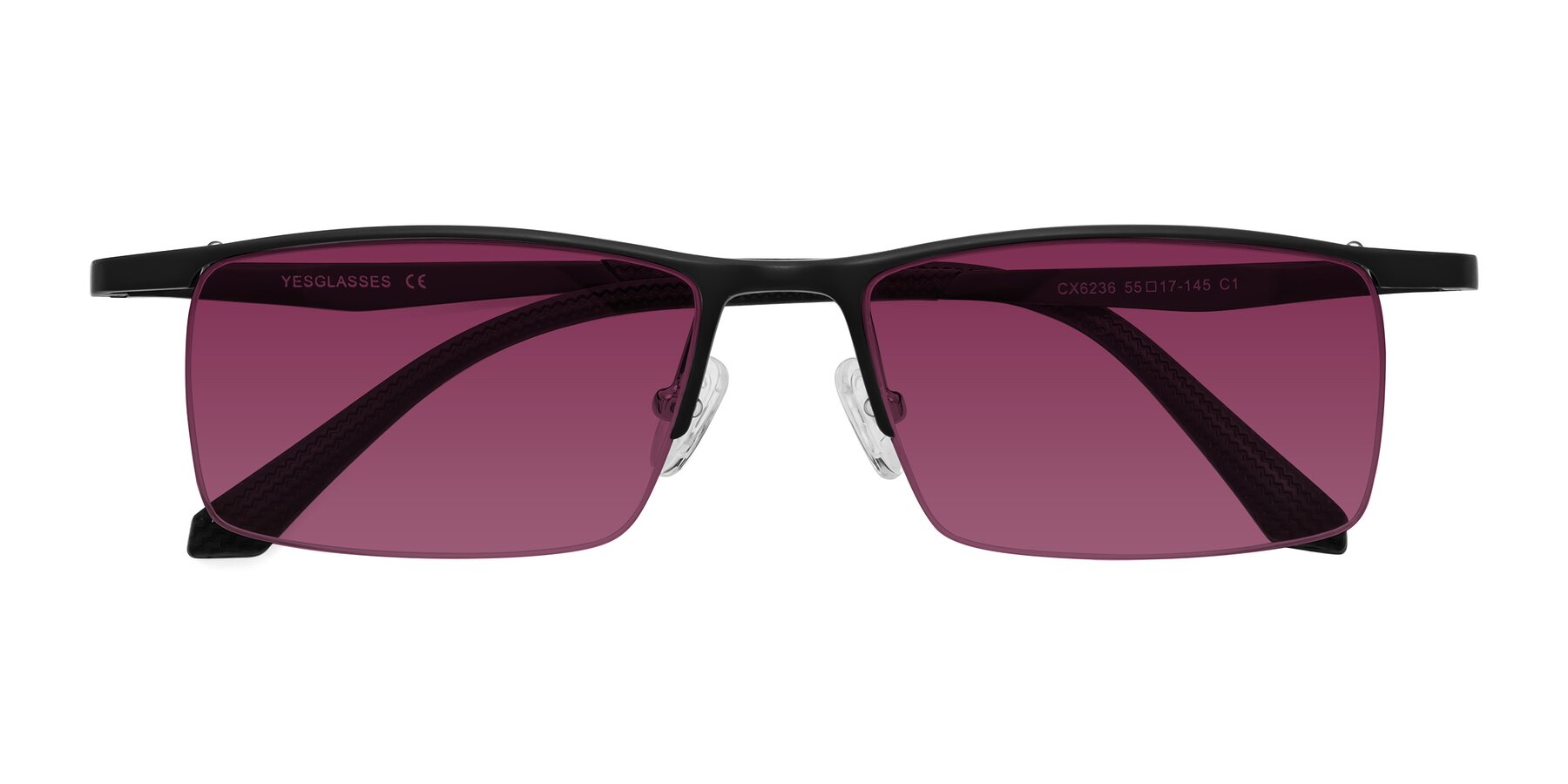 Folded Front of CX6236 in Black with Wine Tinted Lenses