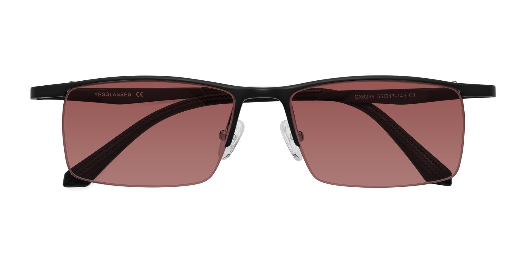 Folded Front of CX6236 in Black with Garnet Tinted Lenses