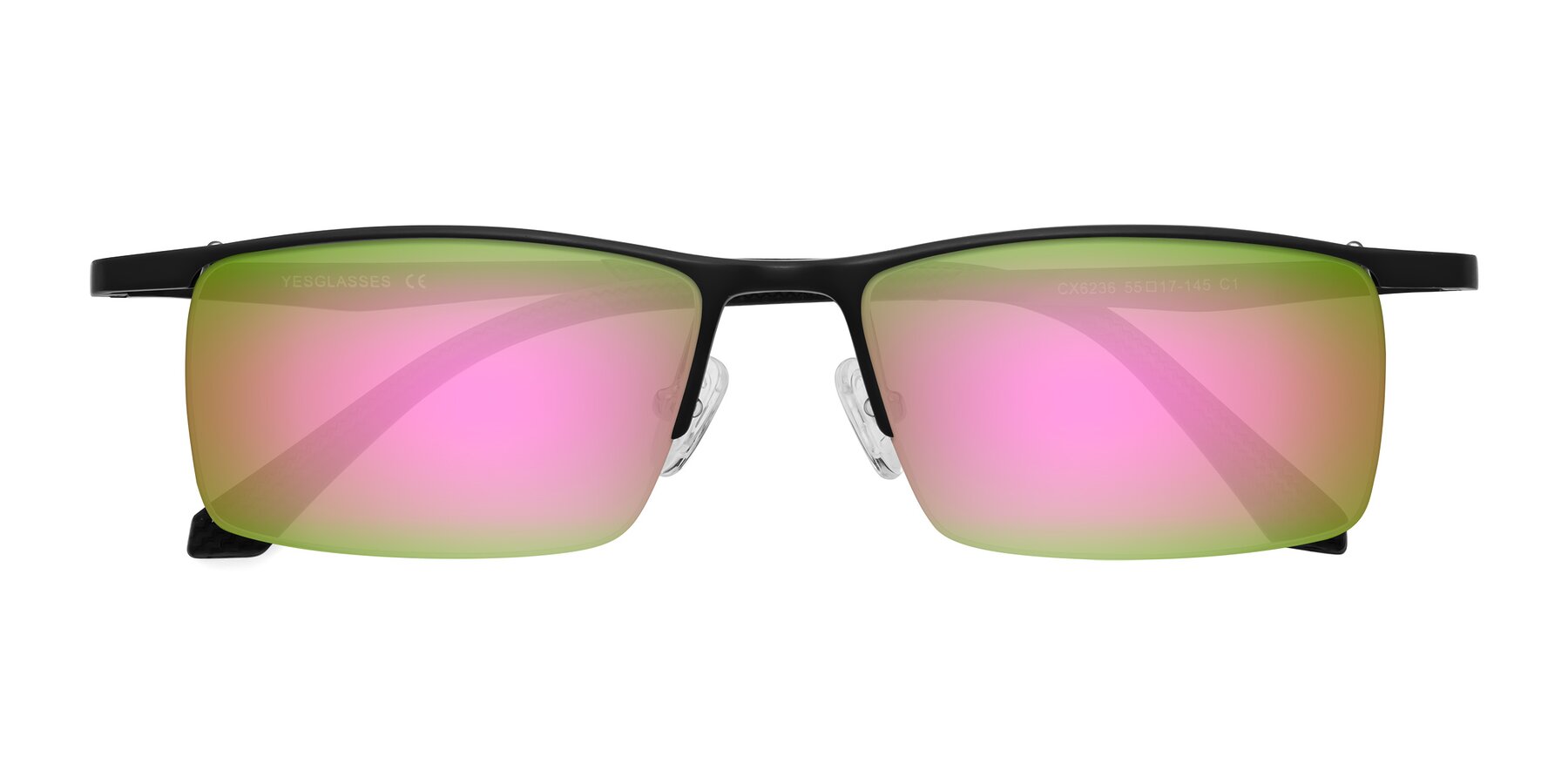 Folded Front of CX6236 in Black with Pink Mirrored Lenses
