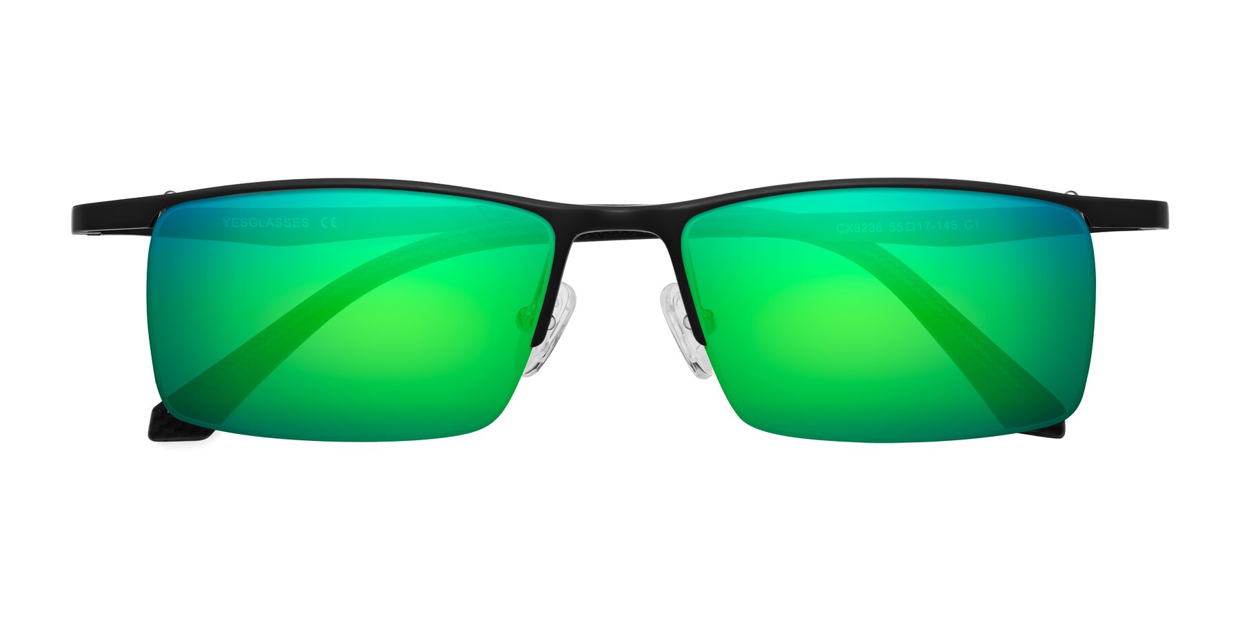 Folded Front of CX6236 in Black with Green Mirrored Lenses