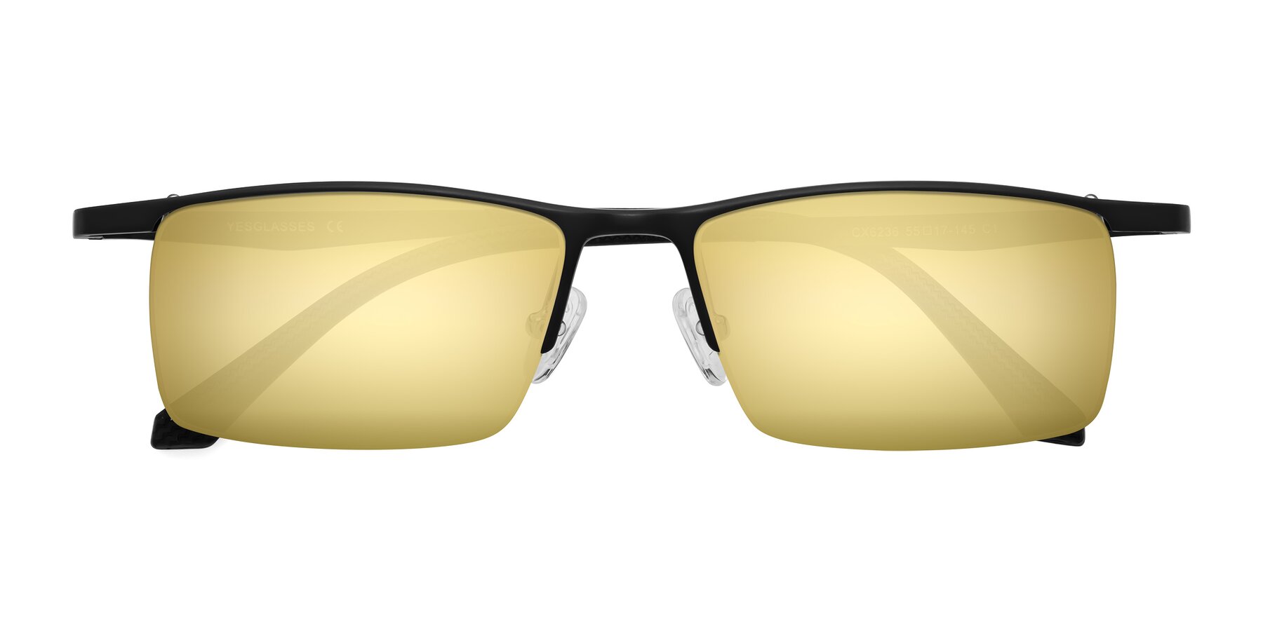 Folded Front of CX6236 in Black with Gold Mirrored Lenses