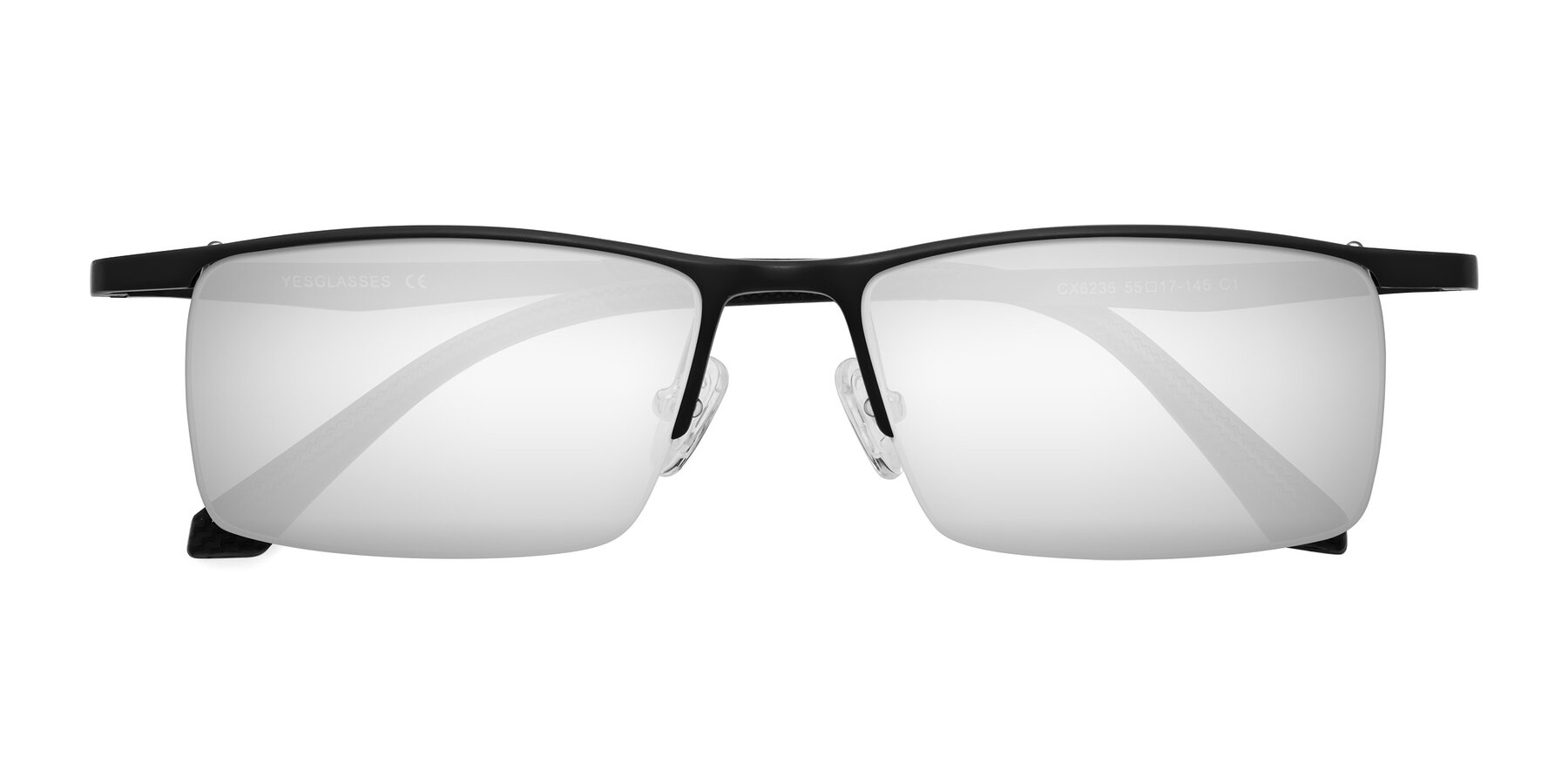 Folded Front of CX6236 in Black with Silver Mirrored Lenses