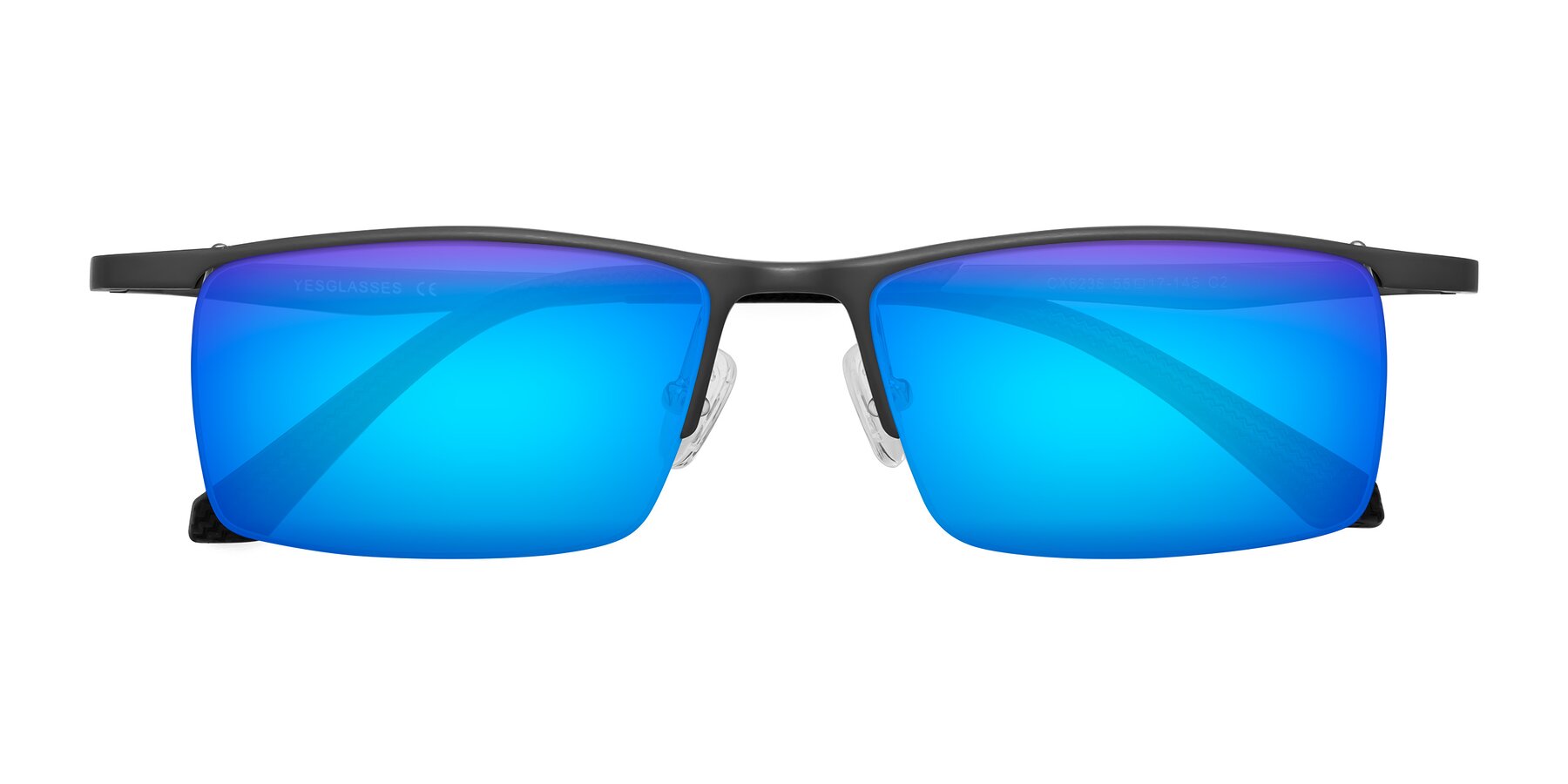 Folded Front of CX6236 in Gunmetal with Blue Mirrored Lenses