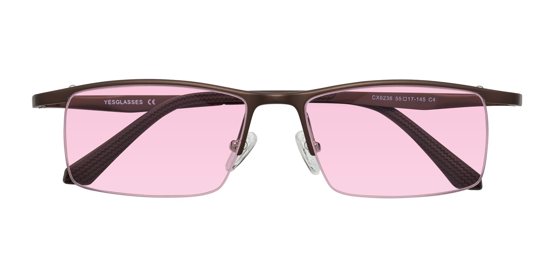 Folded Front of CX6236 in Coffee with Light Pink Tinted Lenses