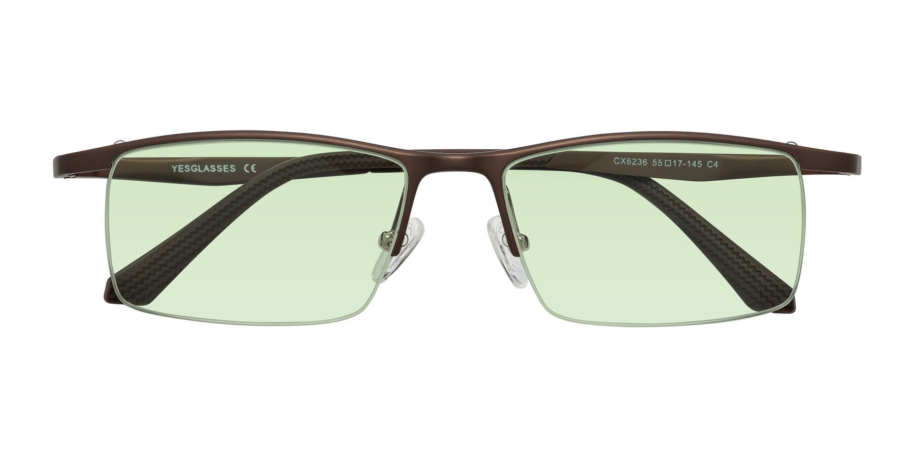 Folded Front of CX6236 in Coffee with Light Green Tinted Lenses