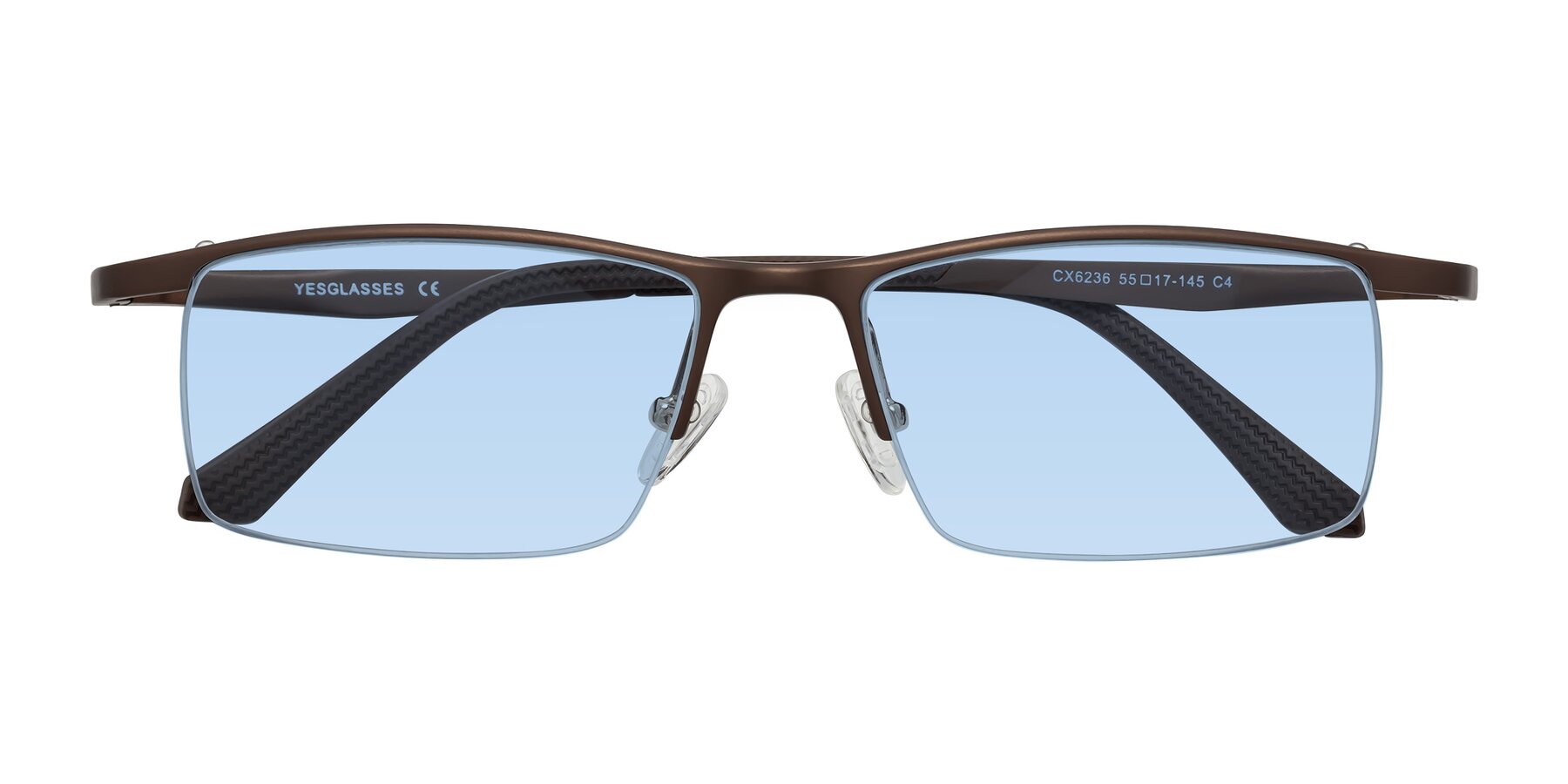 Folded Front of CX6236 in Coffee with Light Blue Tinted Lenses