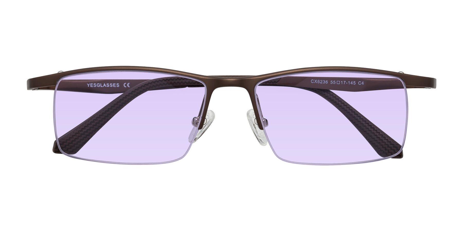 Folded Front of CX6236 in Coffee with Light Purple Tinted Lenses