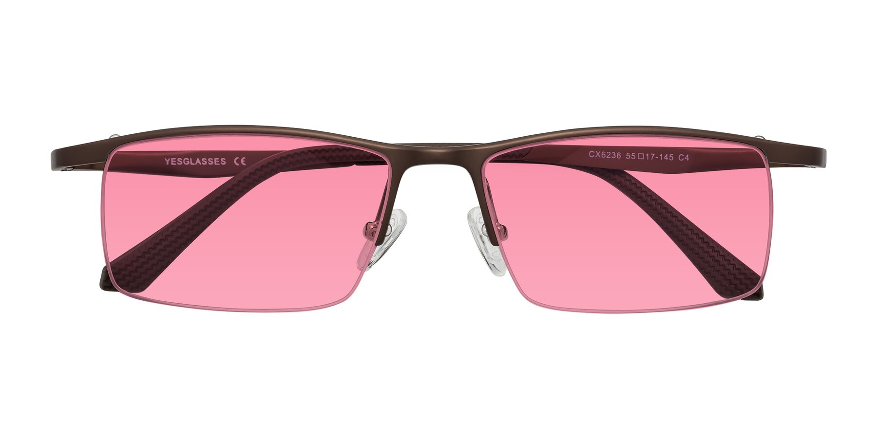 Folded Front of CX6236 in Coffee with Pink Tinted Lenses