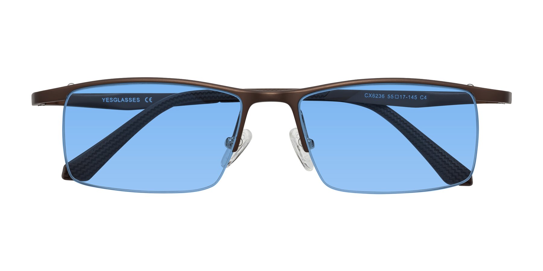 Folded Front of CX6236 in Coffee with Medium Blue Tinted Lenses