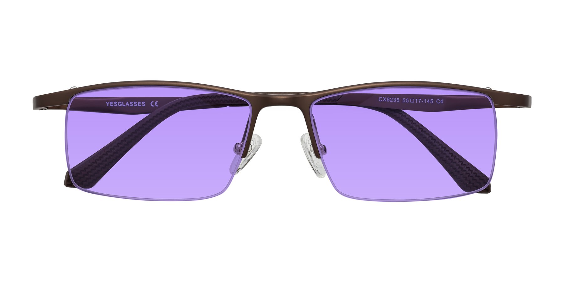 Folded Front of CX6236 in Coffee with Medium Purple Tinted Lenses