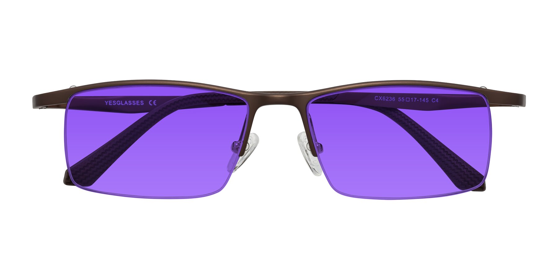 Folded Front of CX6236 in Coffee with Purple Tinted Lenses