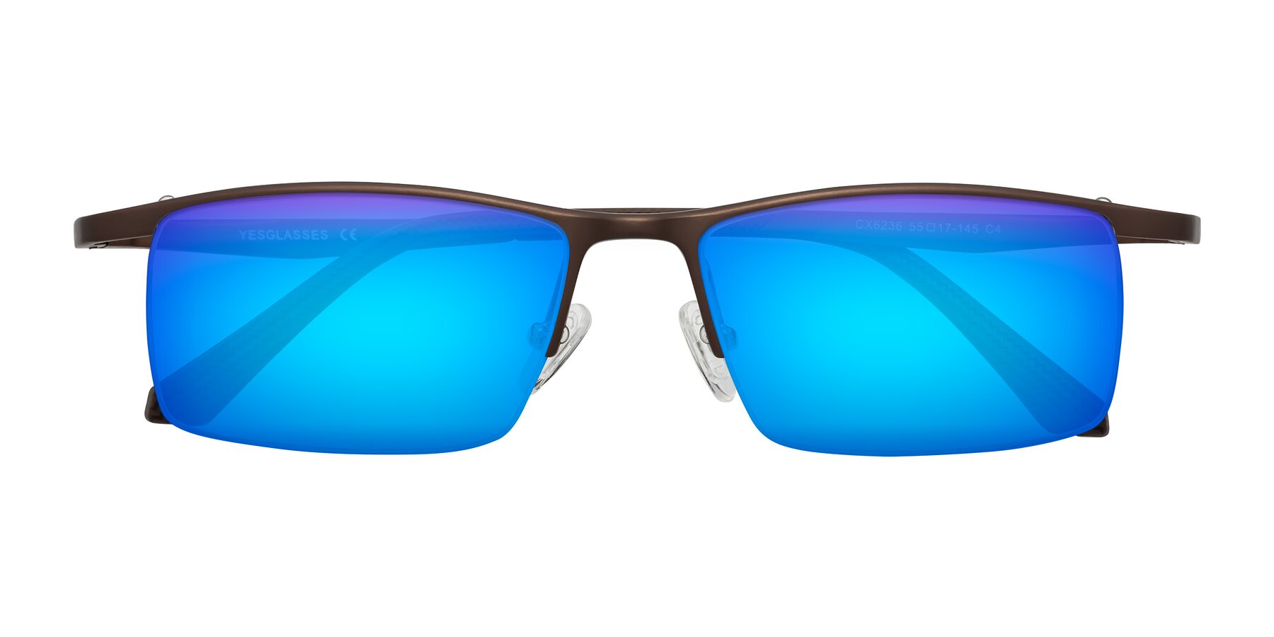 Folded Front of CX6236 in Coffee with Blue Mirrored Lenses