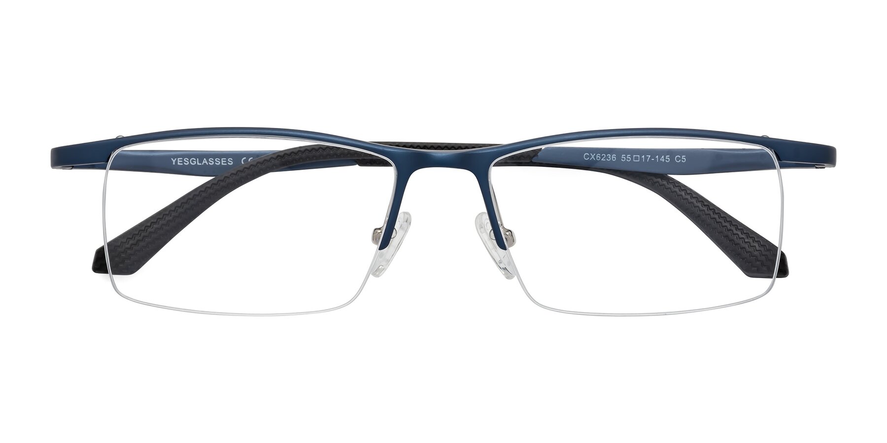 Folded Front of CX6236 in Blue with Clear Eyeglass Lenses
