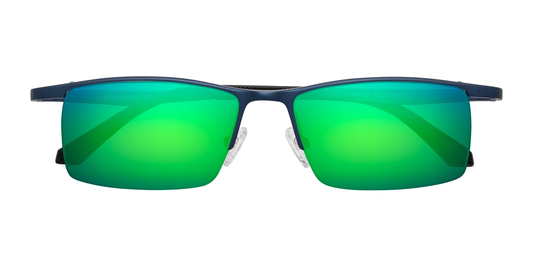 Folded Front of CX6236 in Blue with Green Mirrored Lenses