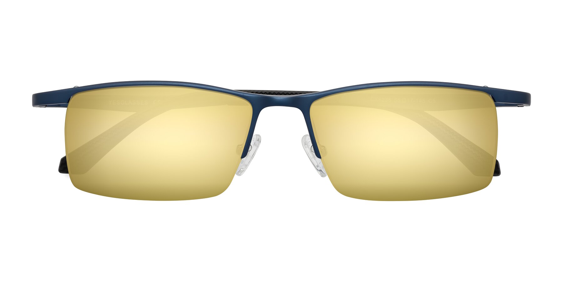 Folded Front of CX6236 in Blue with Gold Mirrored Lenses