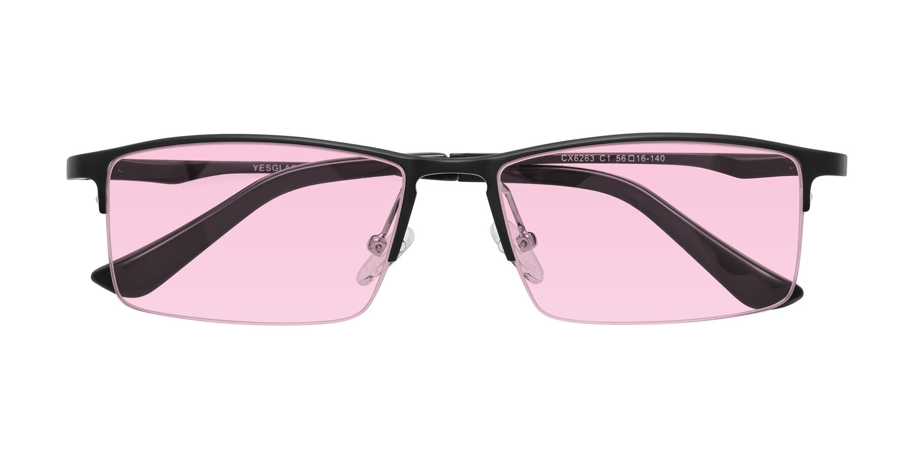 Folded Front of CX6263 in Black with Light Pink Tinted Lenses