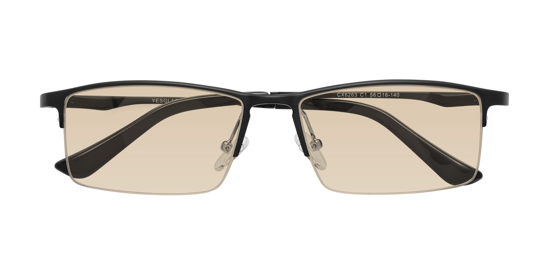 Folded Front of CX6263 in Black with Light Brown Tinted Lenses