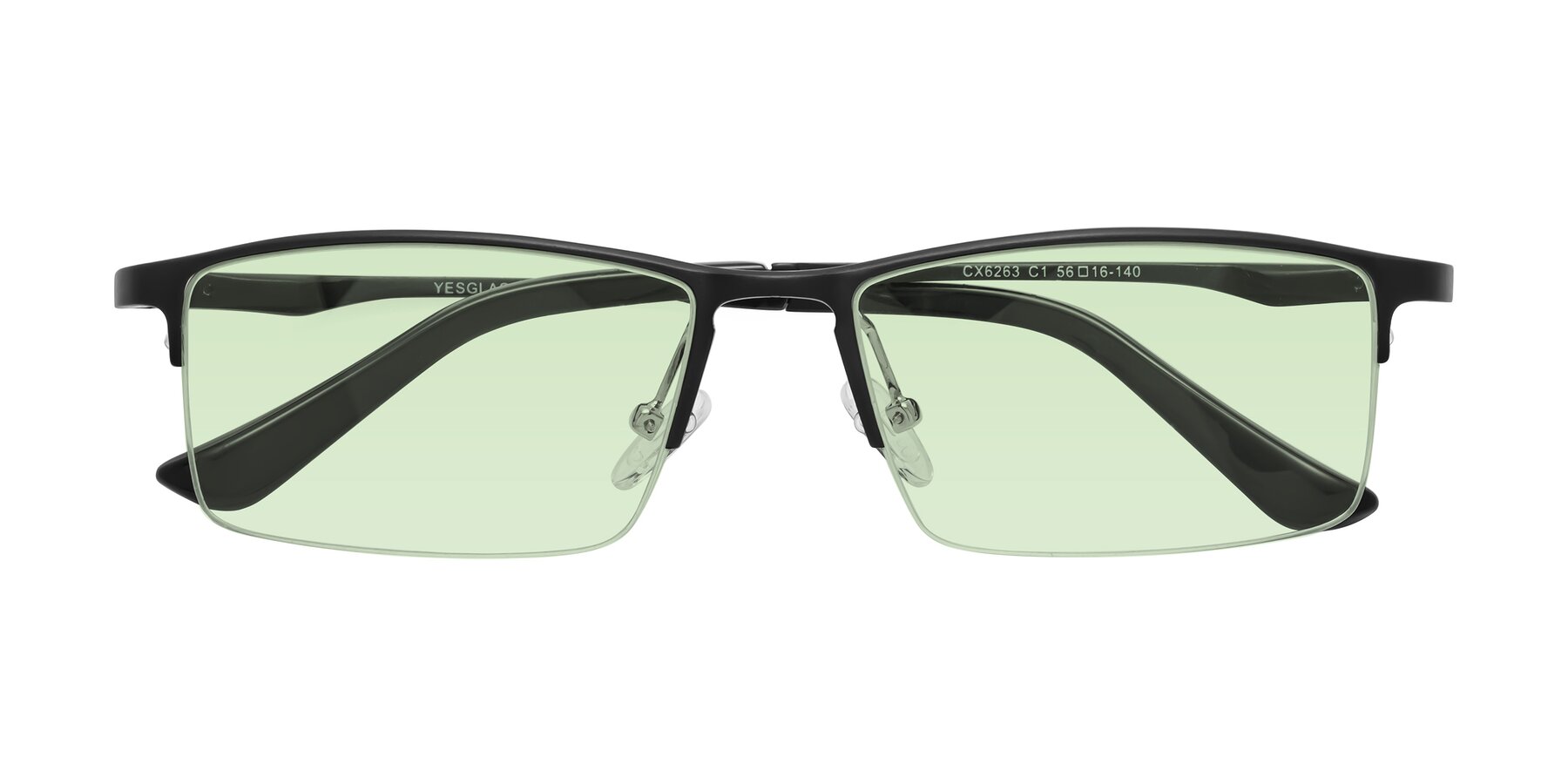 Folded Front of CX6263 in Black with Light Green Tinted Lenses