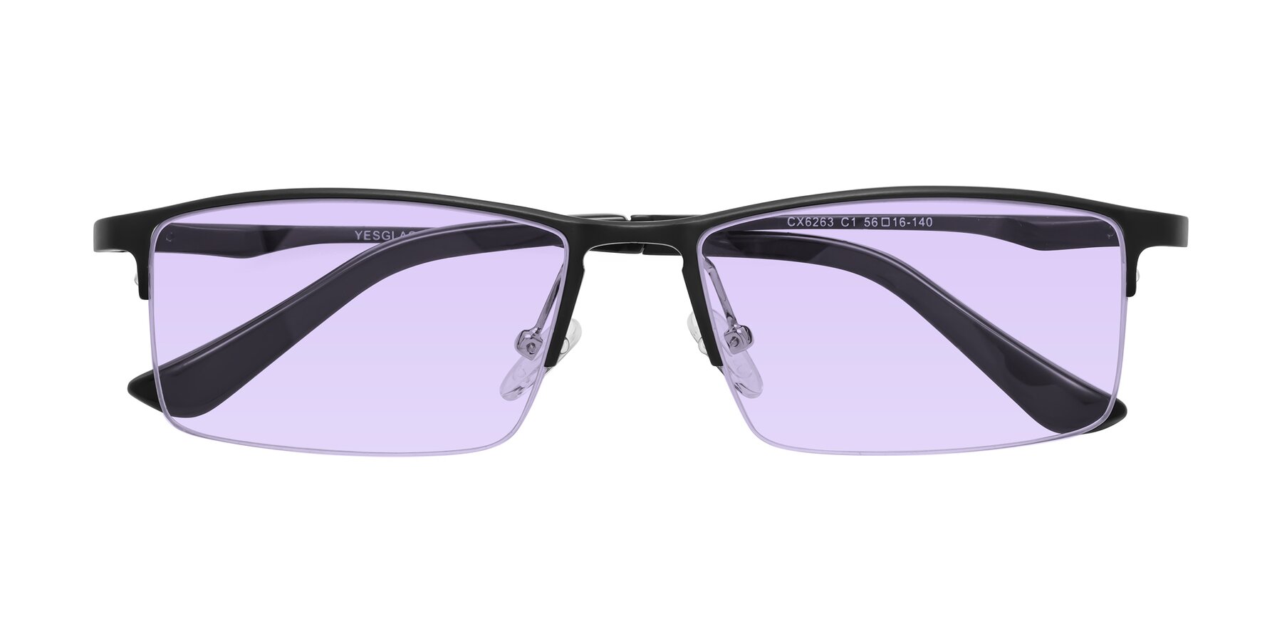 Folded Front of CX6263 in Black with Light Purple Tinted Lenses