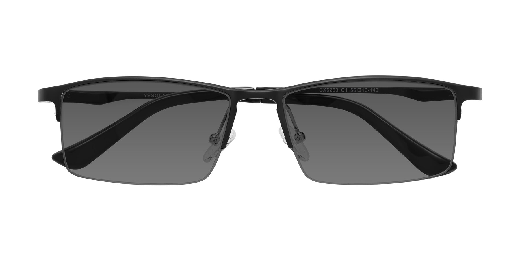 Folded Front of CX6263 in Black with Medium Gray Tinted Lenses