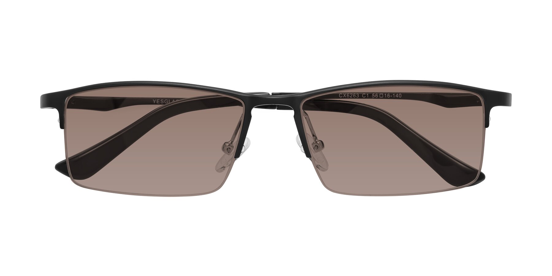 Folded Front of CX6263 in Black with Medium Brown Tinted Lenses