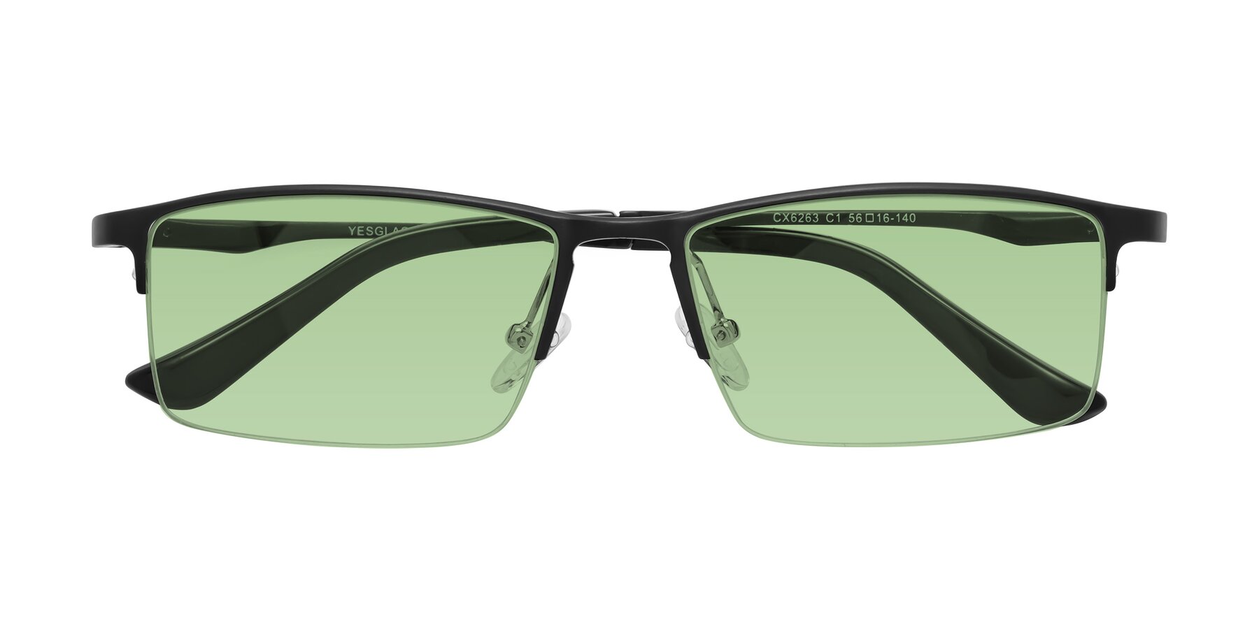 Folded Front of CX6263 in Black with Medium Green Tinted Lenses