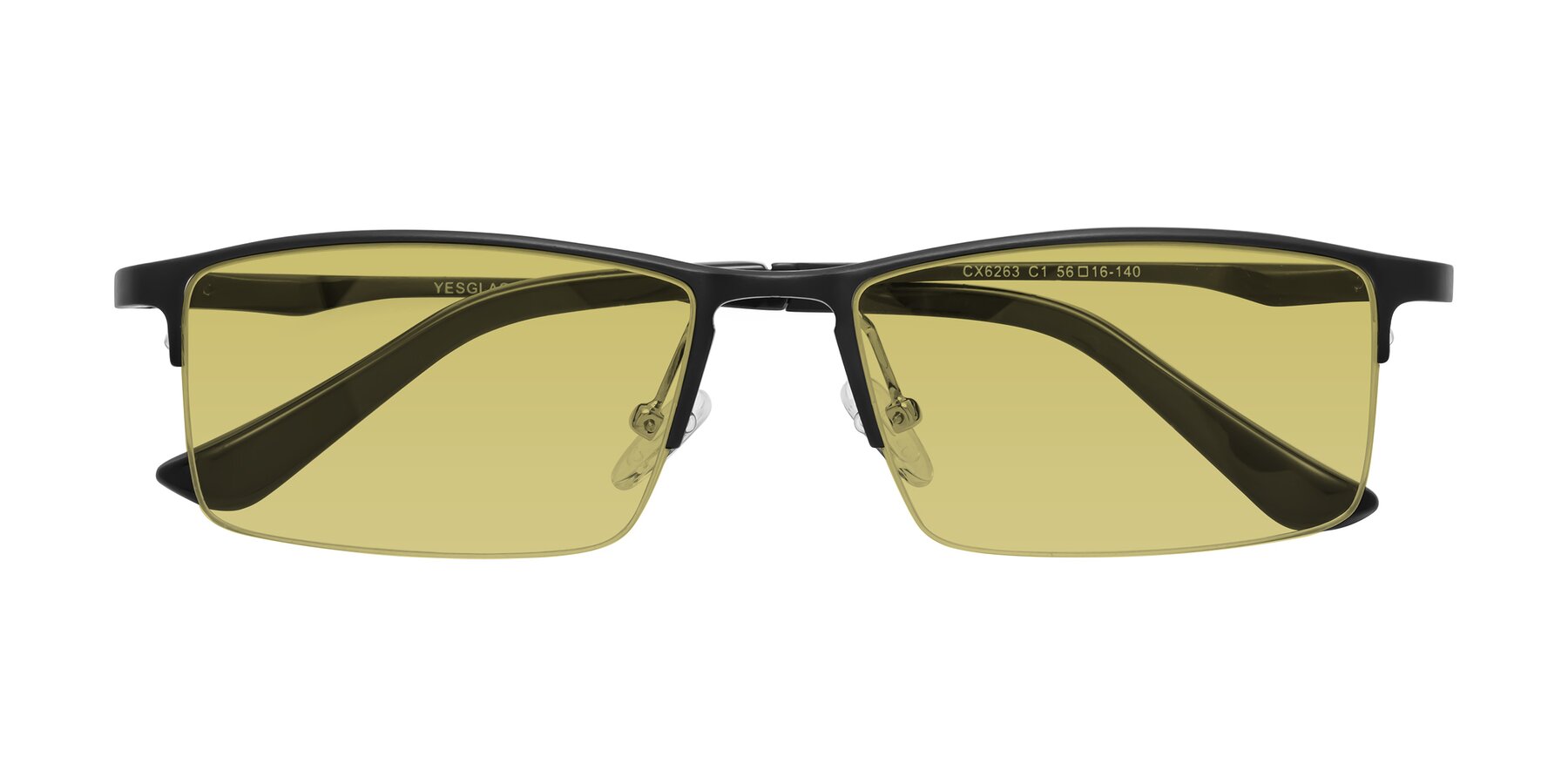 Folded Front of CX6263 in Black with Medium Champagne Tinted Lenses
