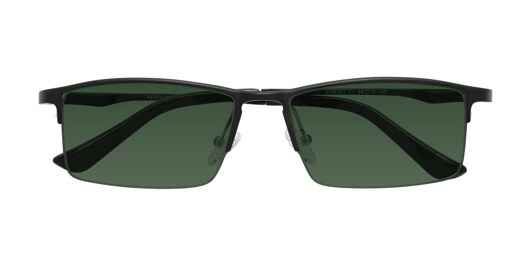 Folded Front of CX6263 in Black with Green Tinted Lenses