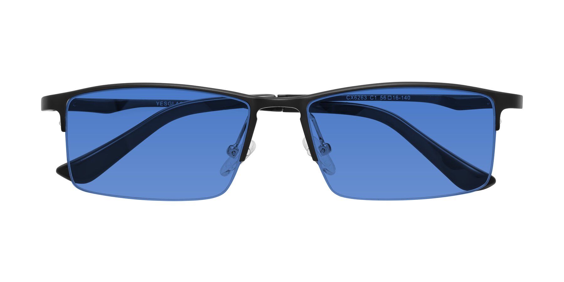 Folded Front of CX6263 in Black with Blue Tinted Lenses