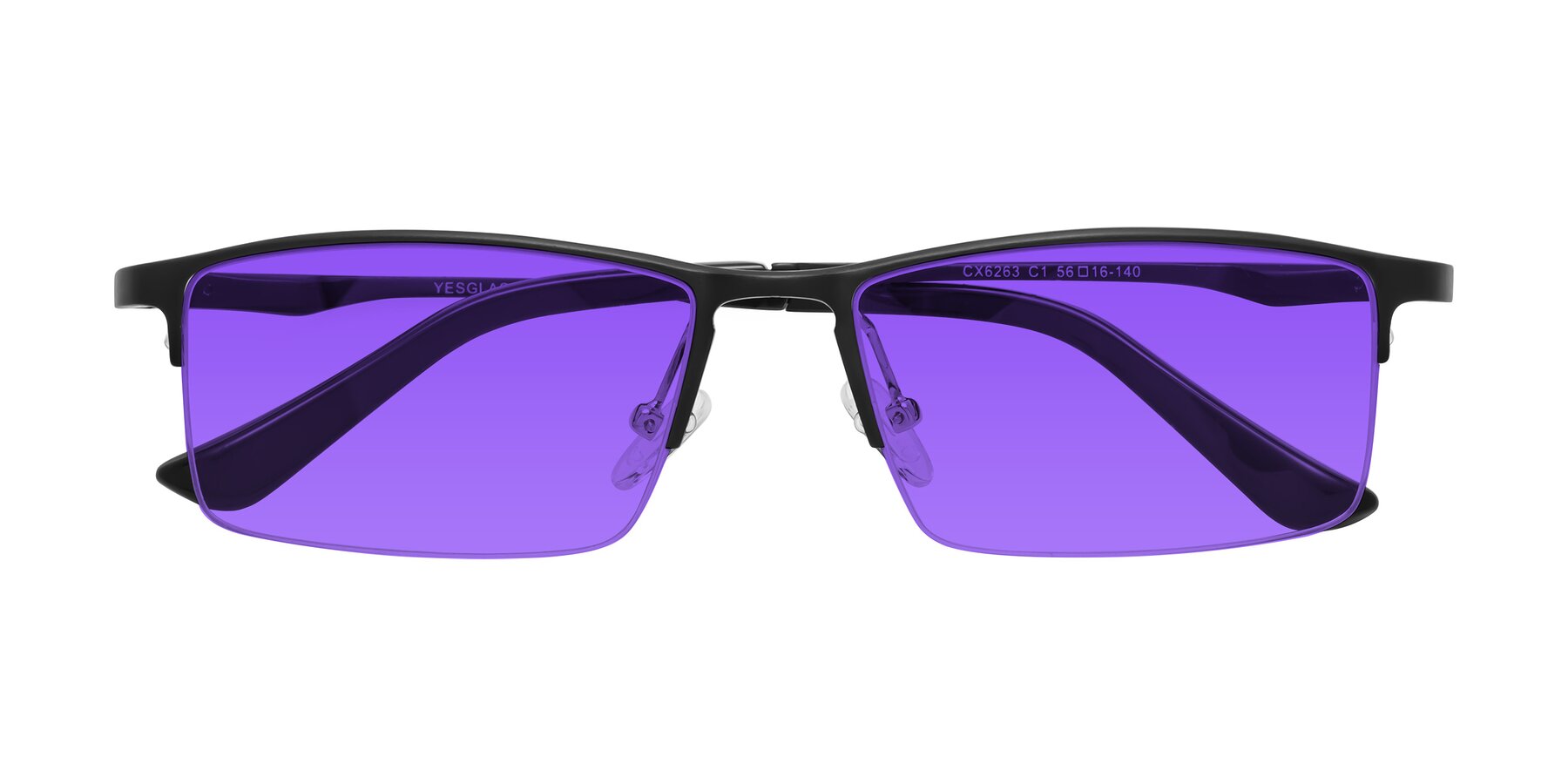 Folded Front of CX6263 in Black with Purple Tinted Lenses