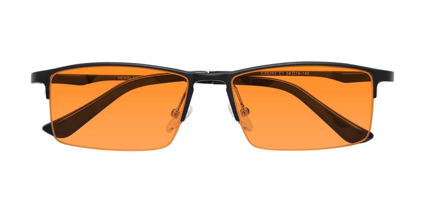 Folded Front of CX6263 in Black with Orange Tinted Lenses