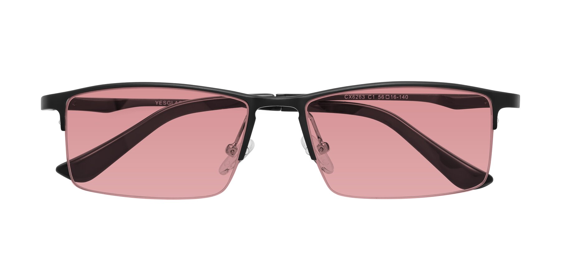 Folded Front of CX6263 in Black with Medium Garnet Tinted Lenses