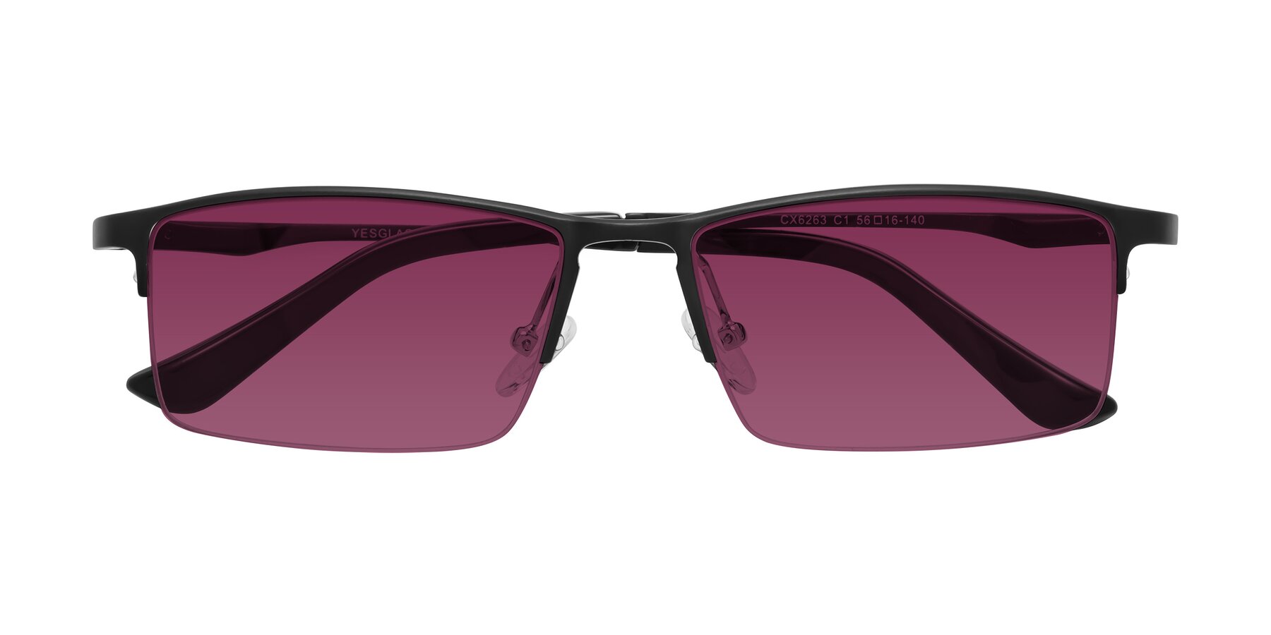 Folded Front of CX6263 in Black with Wine Tinted Lenses