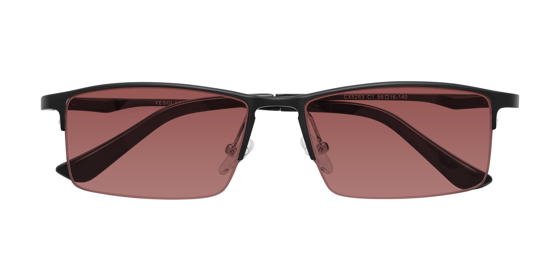 Folded Front of CX6263 in Black with Garnet Tinted Lenses