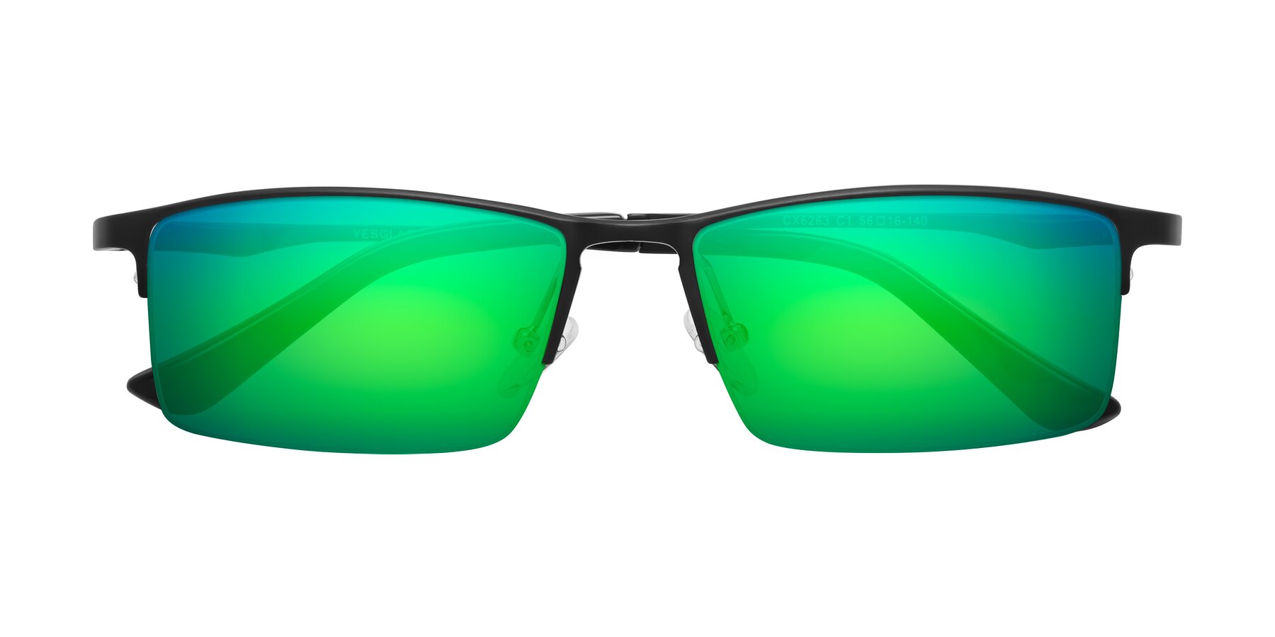 Folded Front of CX6263 in Black with Green Mirrored Lenses