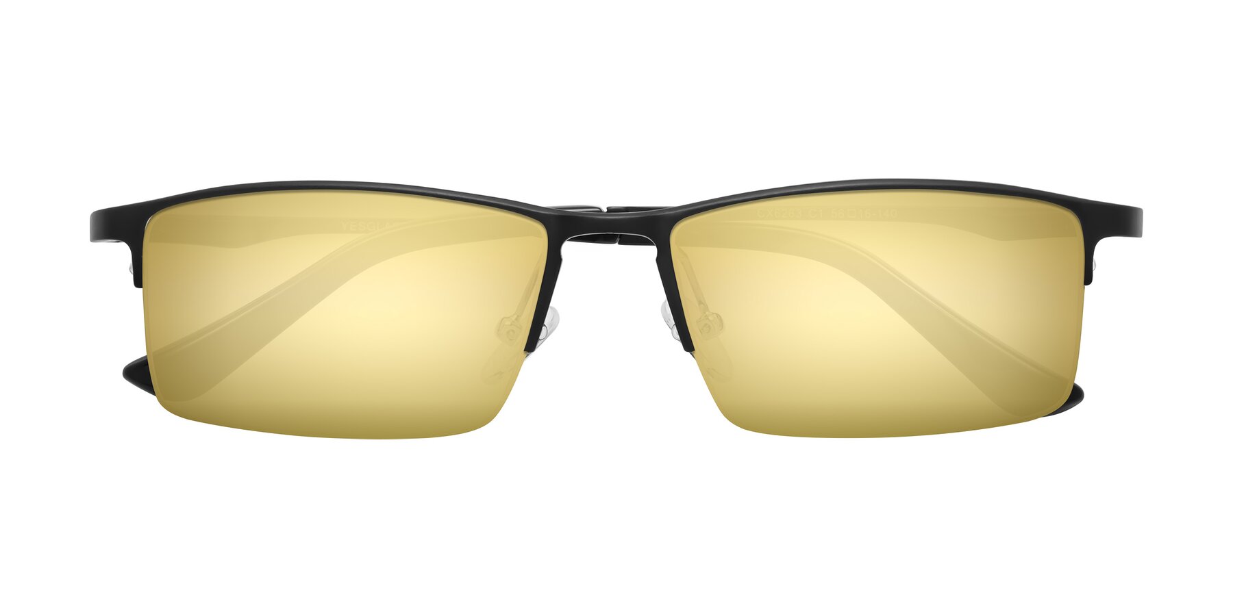 Folded Front of CX6263 in Black with Gold Mirrored Lenses