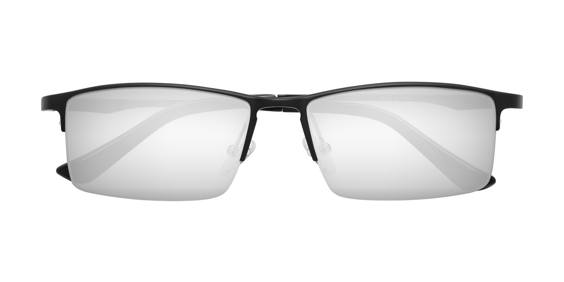 Folded Front of CX6263 in Black with Silver Mirrored Lenses
