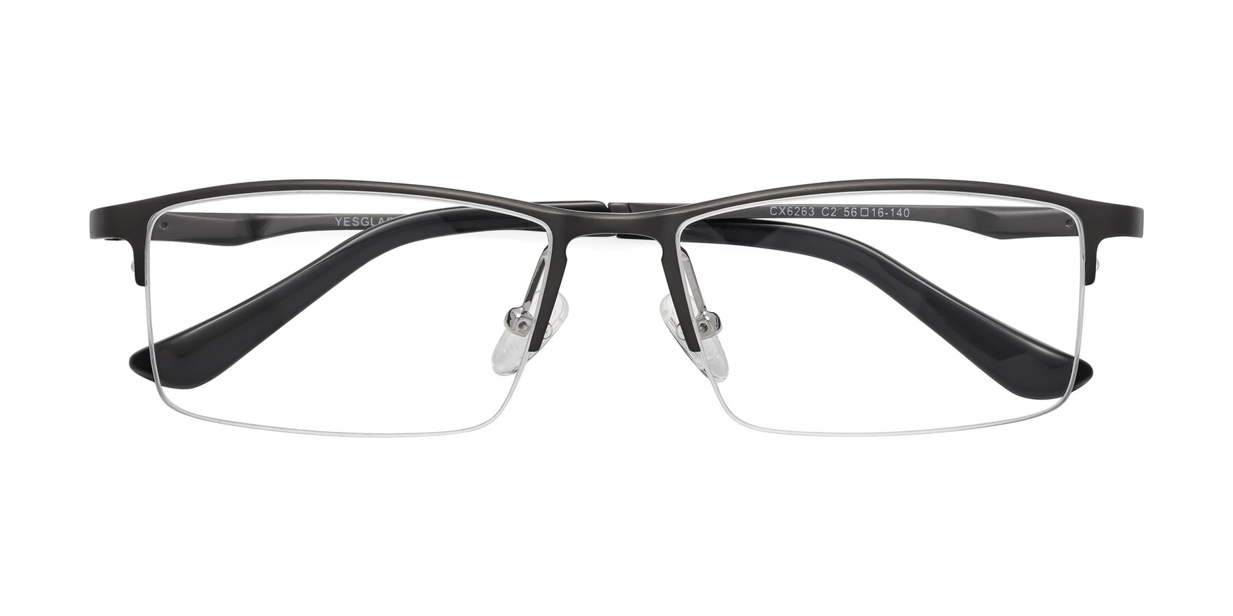 Folded Front of CX6263 in Gunmetal with Clear Eyeglass Lenses