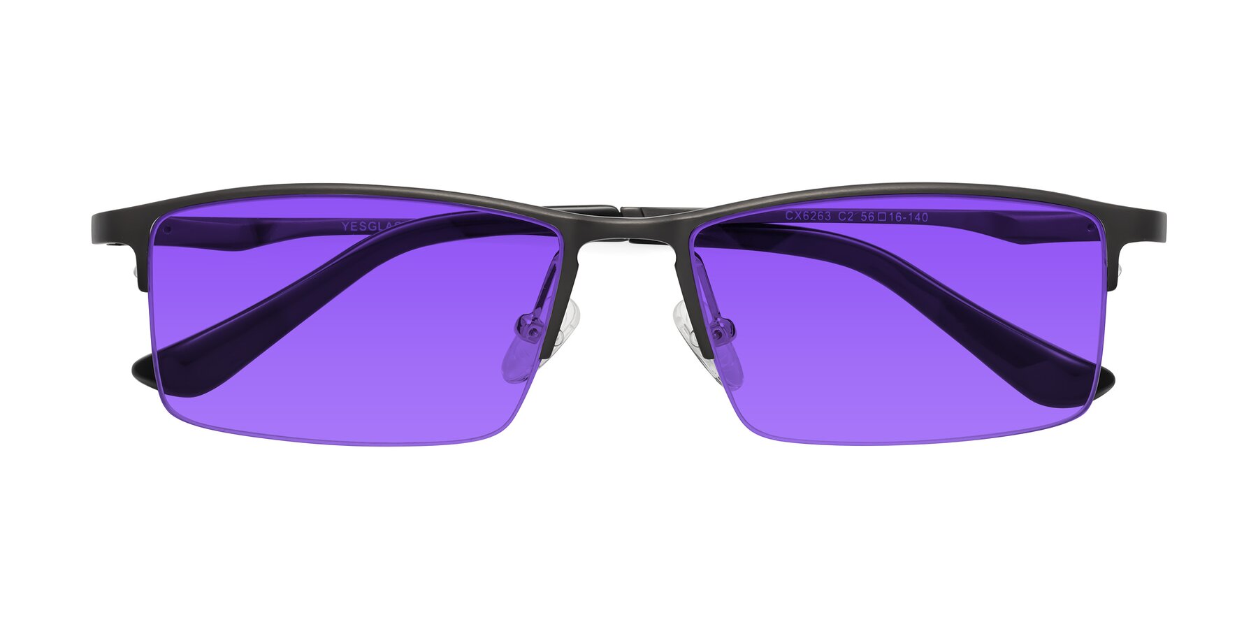 Folded Front of CX6263 in Gunmetal with Purple Tinted Lenses