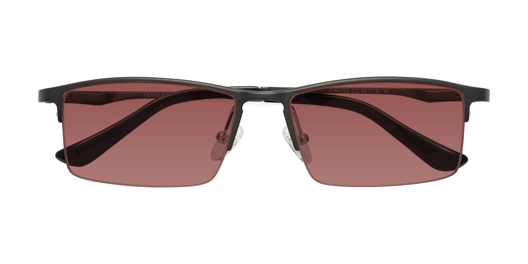 Folded Front of CX6263 in Gunmetal with Garnet Tinted Lenses